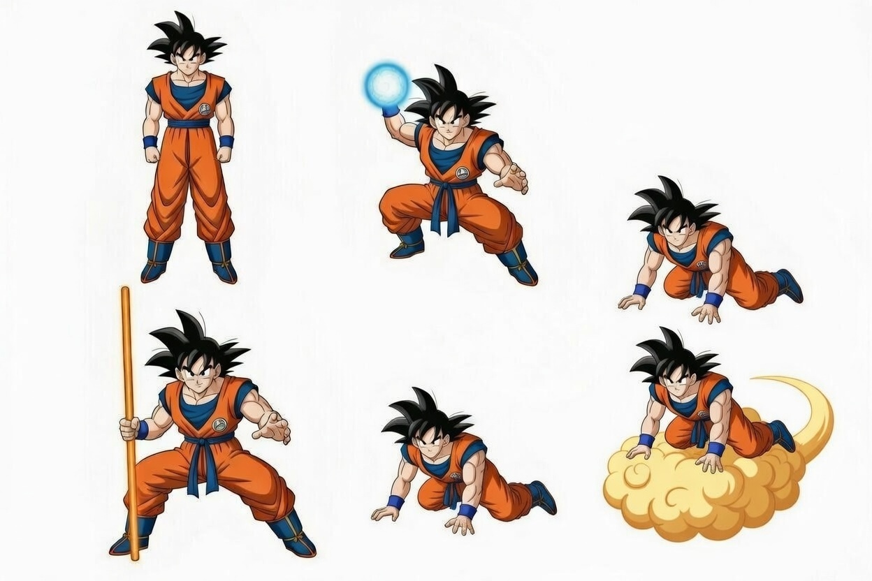 Sprite Goku 6 Movimientos 1536x1024 Divide En 6 Para Mover Al Personaje
