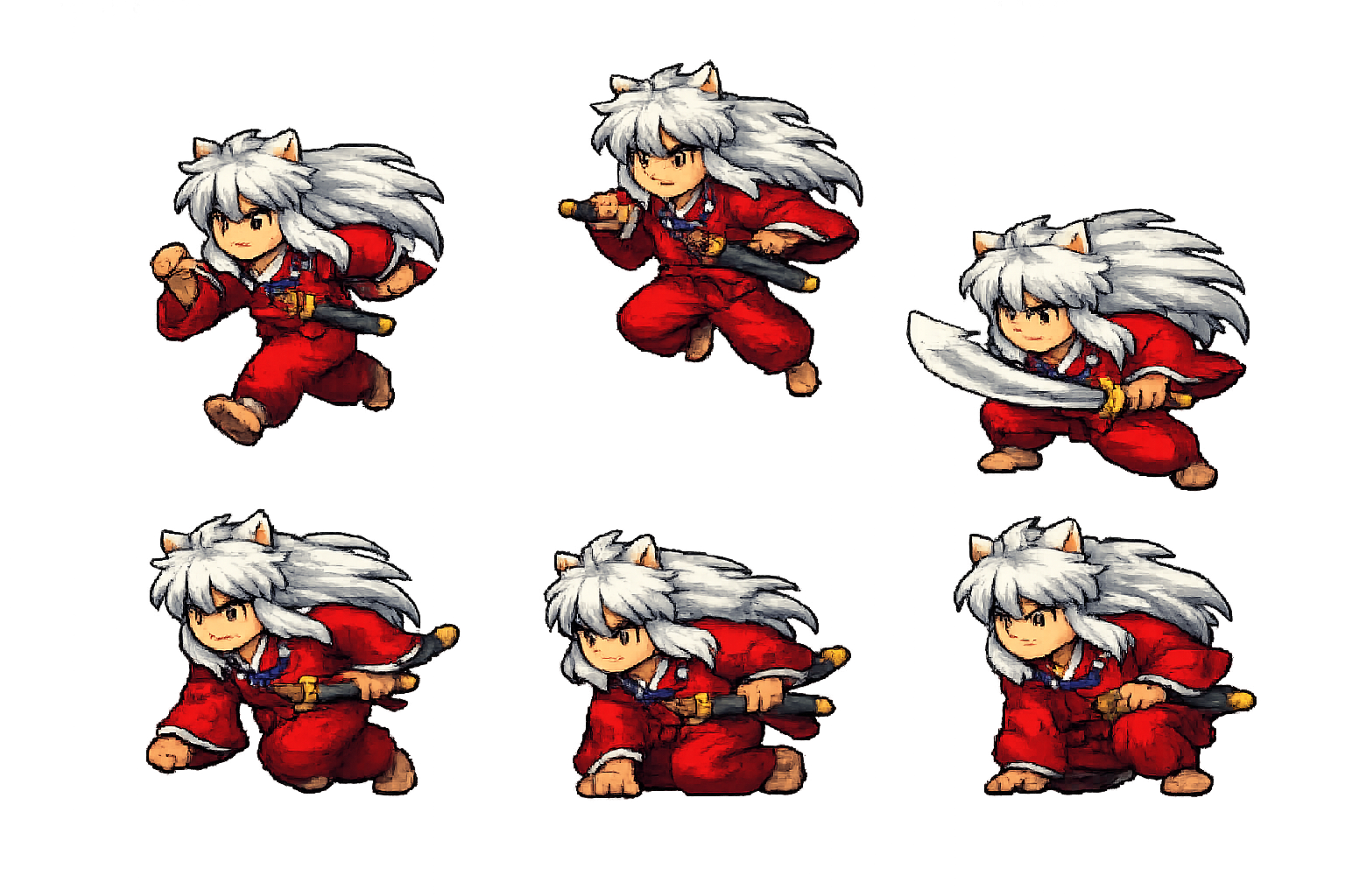 Sprite Inuyasha 6 Movimientos 1536x1024 Divide En 6 Para Mover Al Personaje
