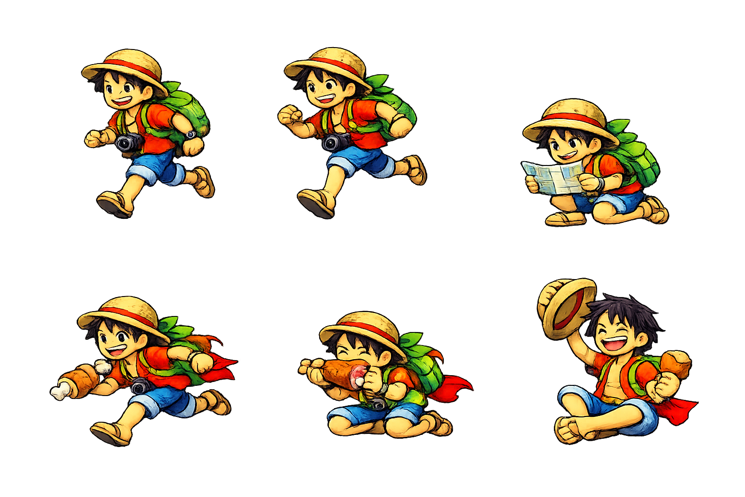Sprite Luffy OP 6 Movimientos 1536x1024 Divide En 6 Para Mover Al Personaje