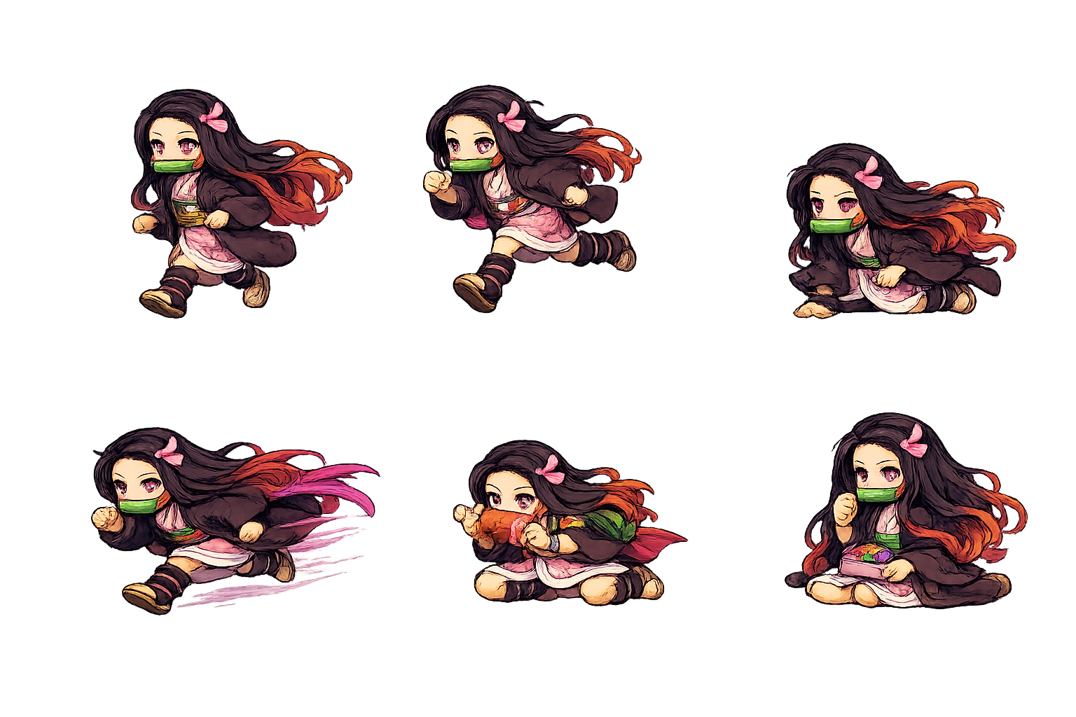 Sprite Nezuko DS 6 Movimientos 1536x1024 Divide En 6 Para Mover Al Personaje